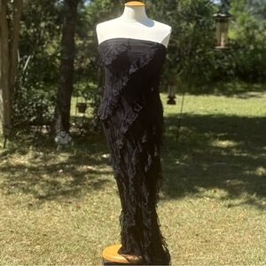 Paris Hilton Black Ruffled Lace Long Strapless Dress Size XL